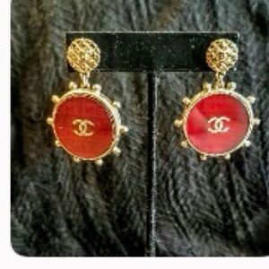 CHANEL Red and Gold Statement Earrings